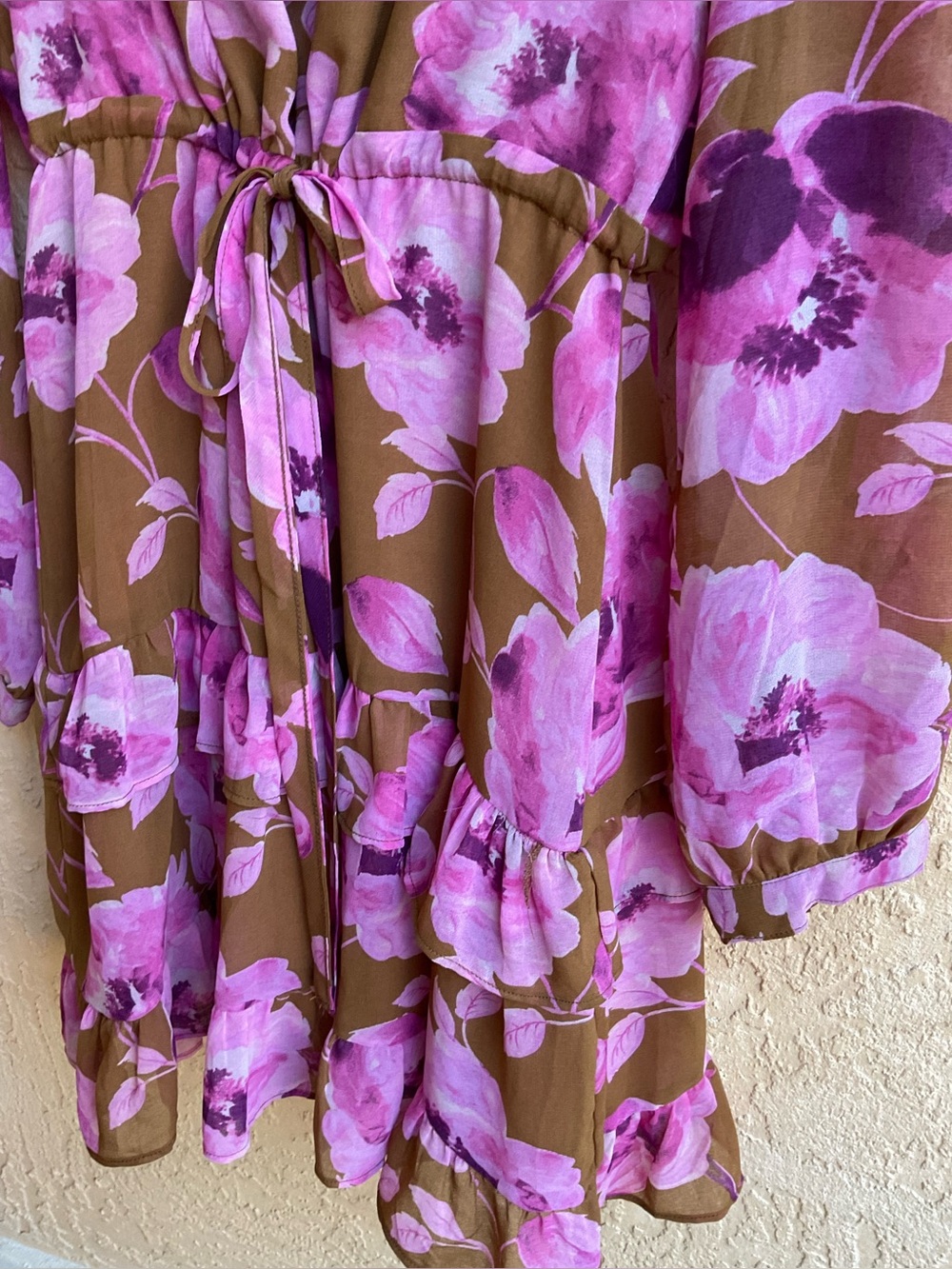 VICI‎ Charleston Waist Tie Floral Pink & Brown Mini Dress - Picture 8 of 16